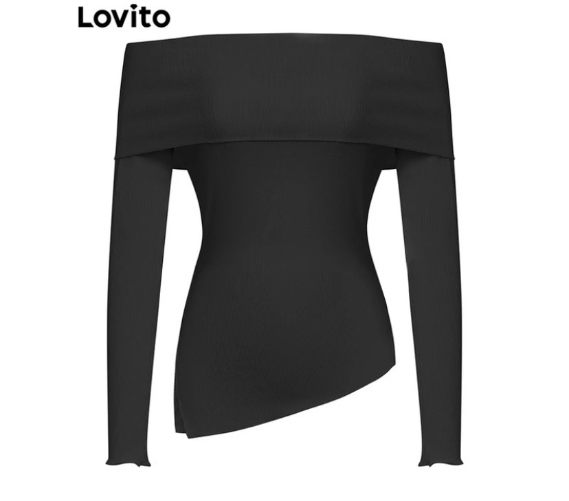 Asymmetrical Longsleeves Black Top, Women's Fashion, Tops, Others Tops ...