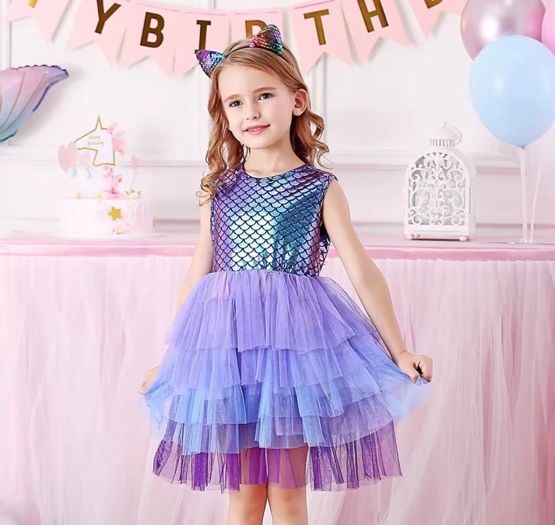 Baby girl kids Mermaid princess 4 5 years old party layered tulle