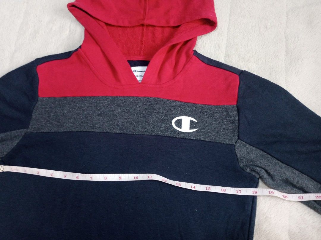 Champion red online and blue hoodie