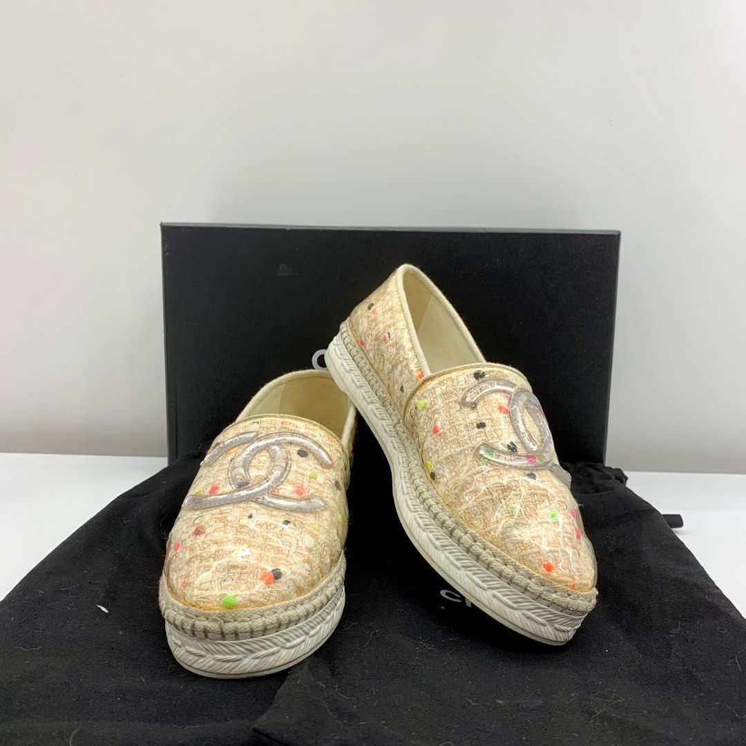 CHANEL CC TWEEDS PVC PINK 36 LADIES SLIP ONS SHOES 237044177