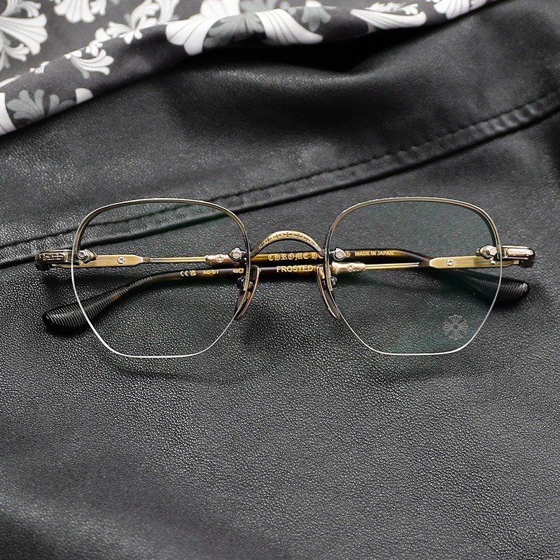 クロムハーツ FROSTED ハーフリム サイドクロス眼鏡 メンズ 49□21-139  