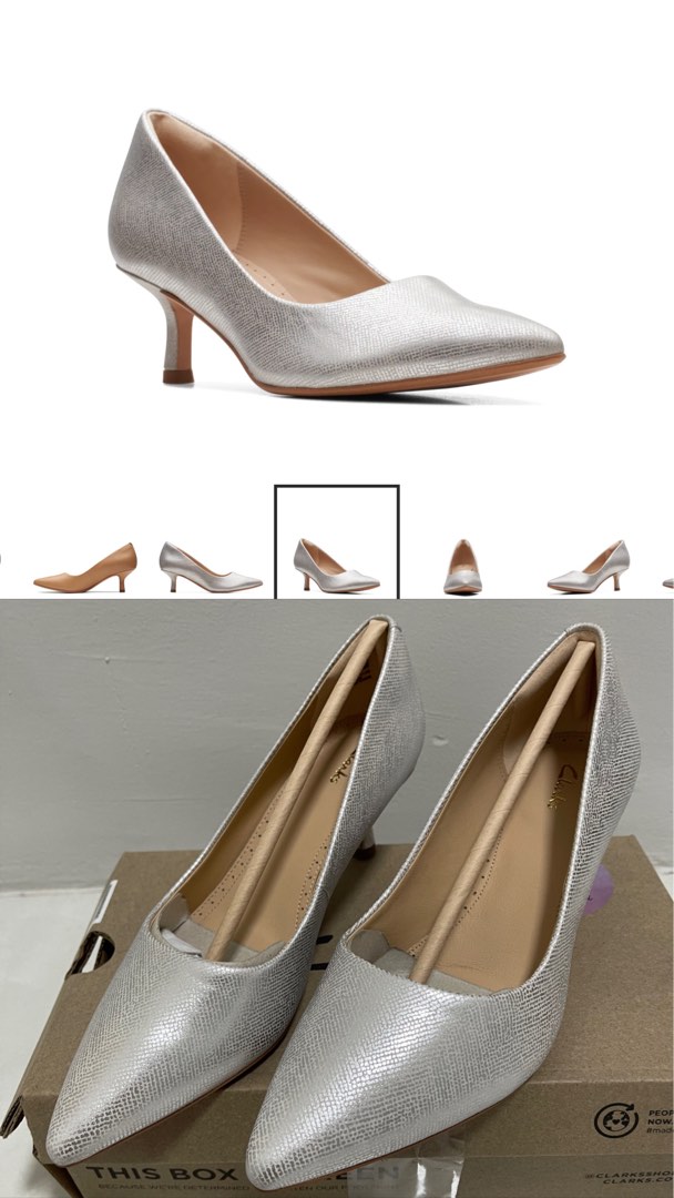 Clarks silver court shoes top