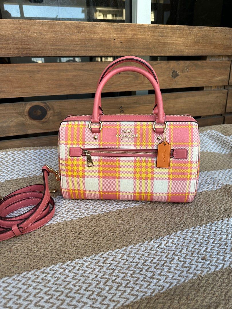 Coach rowan plaid pink (Category: Luxury Bags & Wallets) located in Pasig City. Submitted by jackie_ginger (Listing ID 1201217208, Image 1). Description: Onhand with tag and care card.