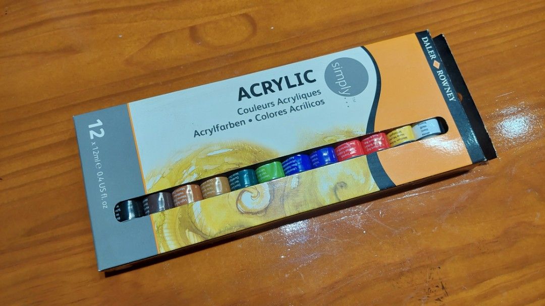 Daler Rowney simply acrylic paint set 12 pk, Hobbies & Toys, Stationery & Craft, Craft Supplies