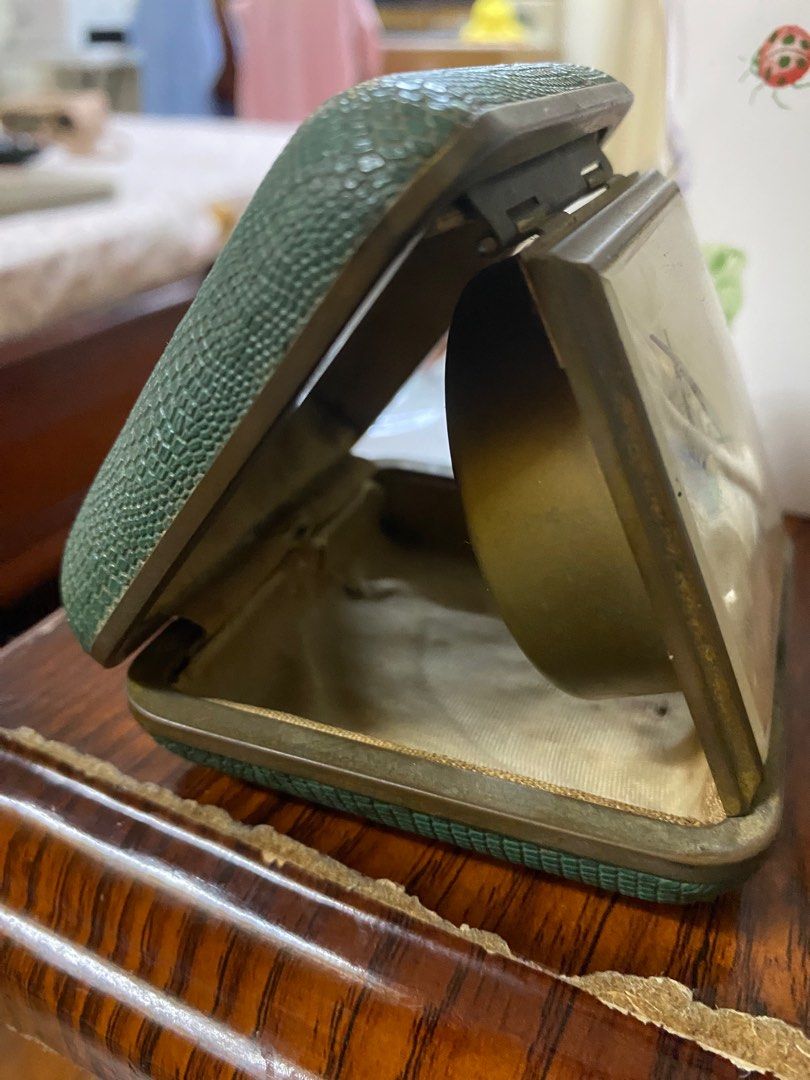 Vintage Europa Travel Alarm Clock 2 Jewels Mechanical in a Leather Square Case