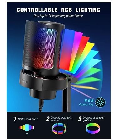 FIFINE AmpliGame USB Microphone with Volume Dial, Mute Button & RGB fo