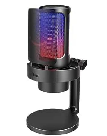 FIFINE AmpliGame USB Microphone with Volume Dial, Mute Button & RGB fo