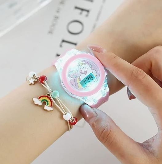 Gift Box Set Pink Unicorn Wrist Watch Bracelet Set for