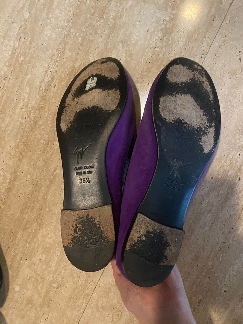 Giuseppe Zanotti Purple Suede with Gold Horn Loafers Women s