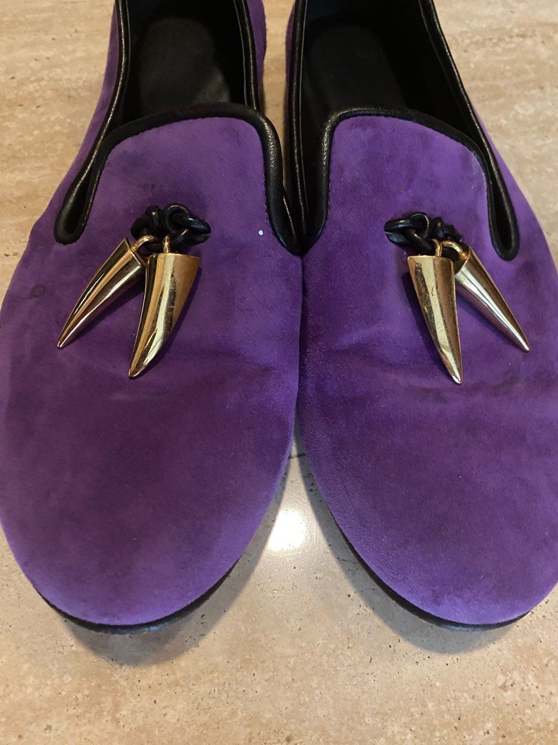 Purple and clearance gold loafers