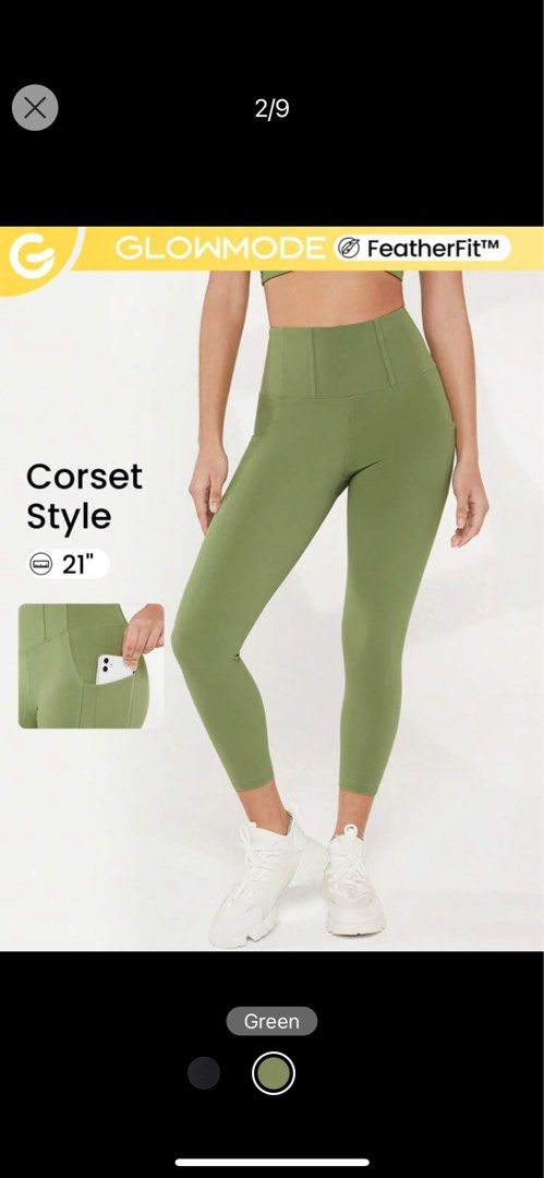Glowmode Leggings Soft Buttery FeatherFit Corset Fit Green Bottoms, Women's  Fashion, Activewear on Carousell