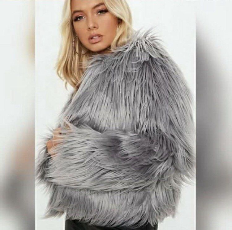 Grey shaggy fur hotsell coat