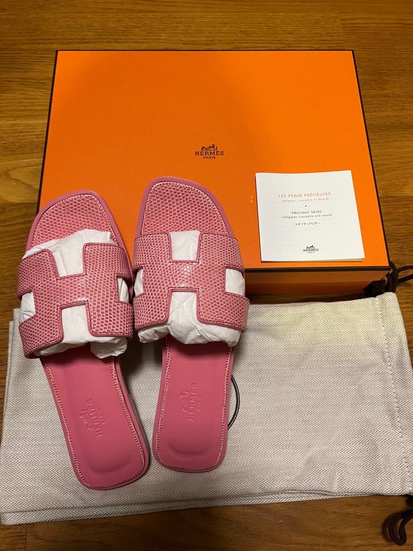 Pink Hermes Slides Hermes Oran Sandals Jaipur Pink Lizard, Luxury