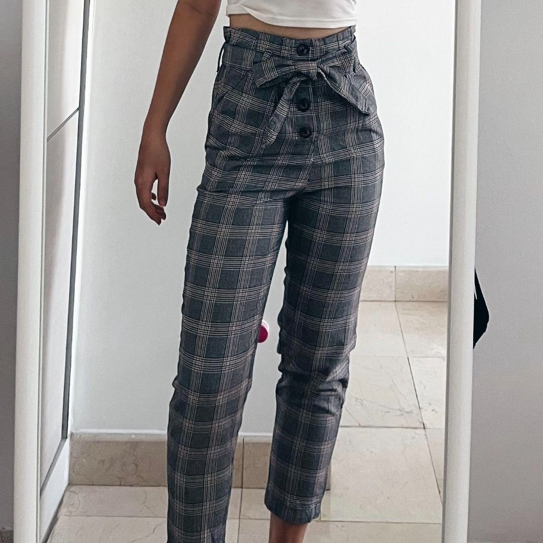 Checkered paper shop bag pants