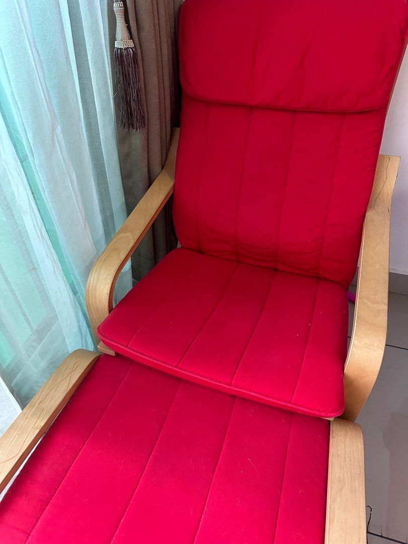 Ikea poang chair with stool, Furniture & Home Living, Furniture, Chairs