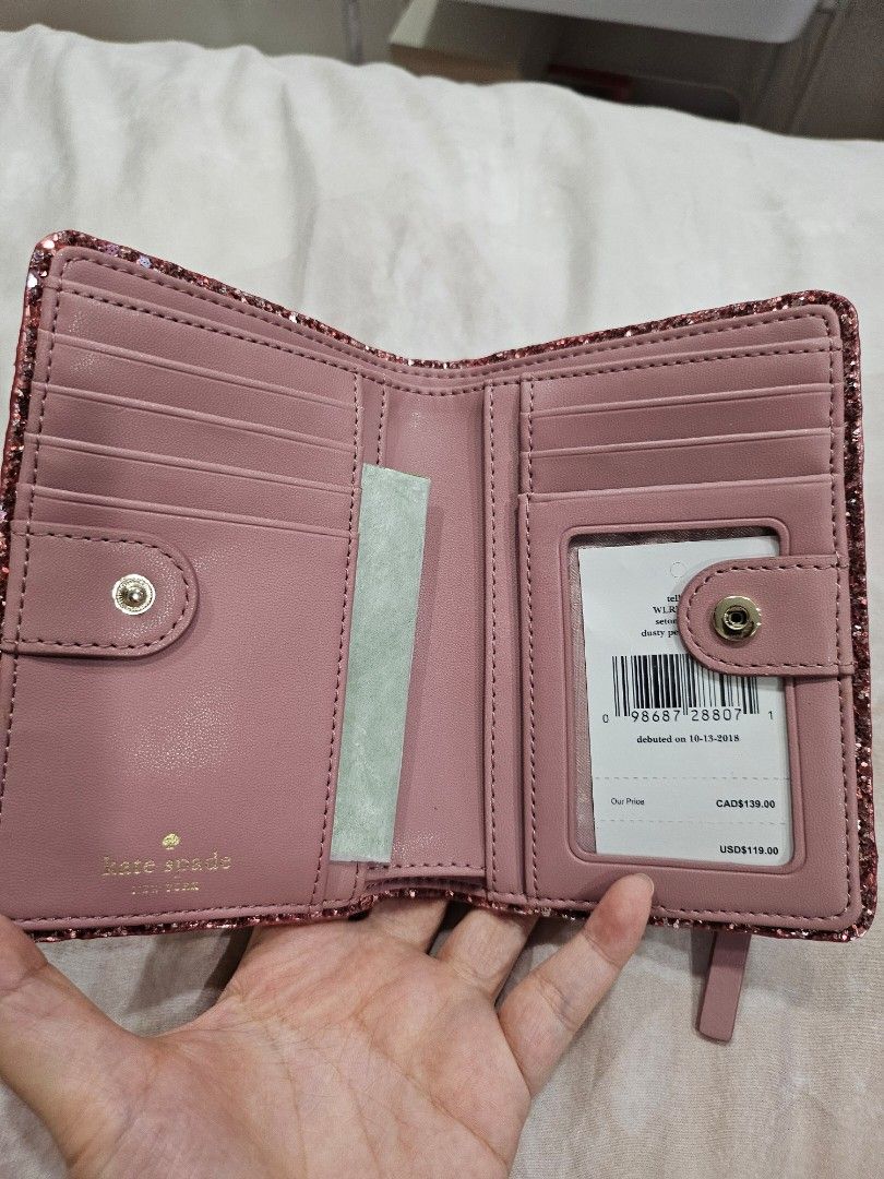 Kate Spade tellie seton drive wallet in dusty peony with glitter Women s Fashion Bags Wallets Wallets Card Holders on Carousell