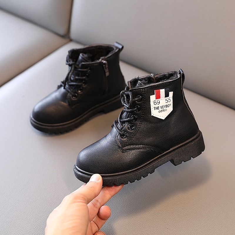 Kids Girls Cotton Boots Waterproof Short Boots Black Size 34