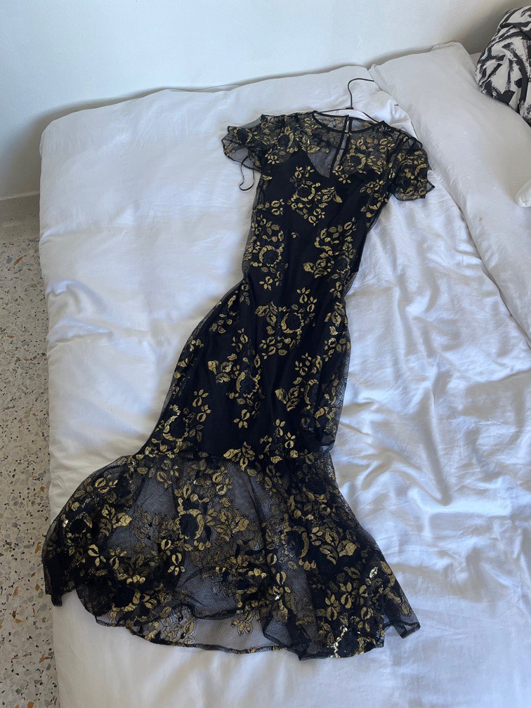 slip dress black lace Simone Rocha Black Lace Trim Midi Dress main image 0