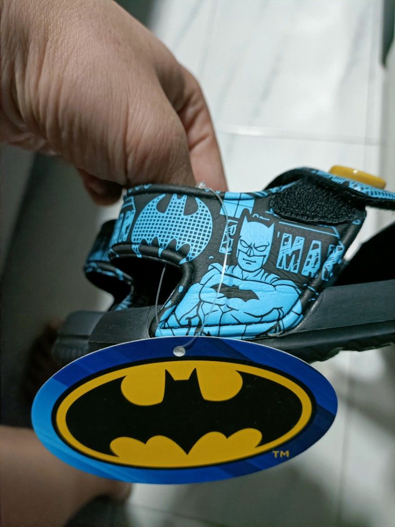 NEW Batman sandals slippers shoes black base light blue straps