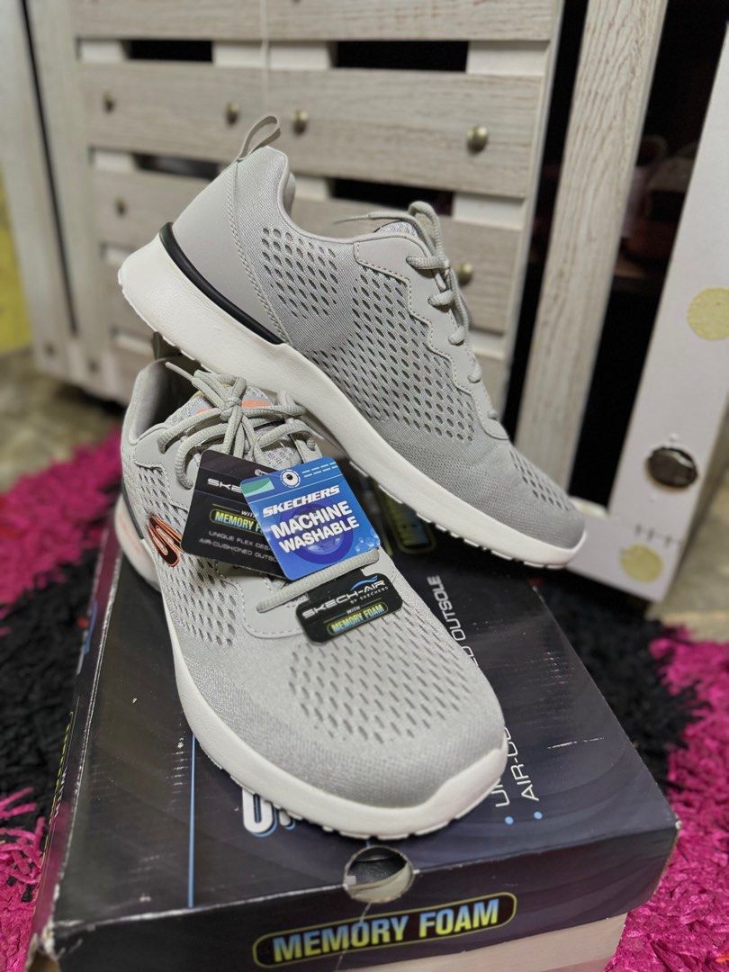 Skechers memory foam mens silver on sale