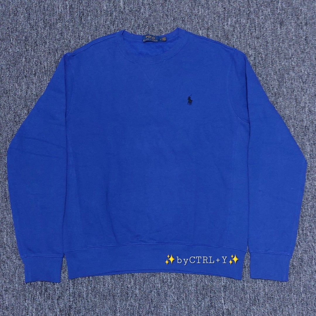POLO RALPH LAUREN BLUE CREWNECK, Fesyen Pria, Pakaian Atasan di
