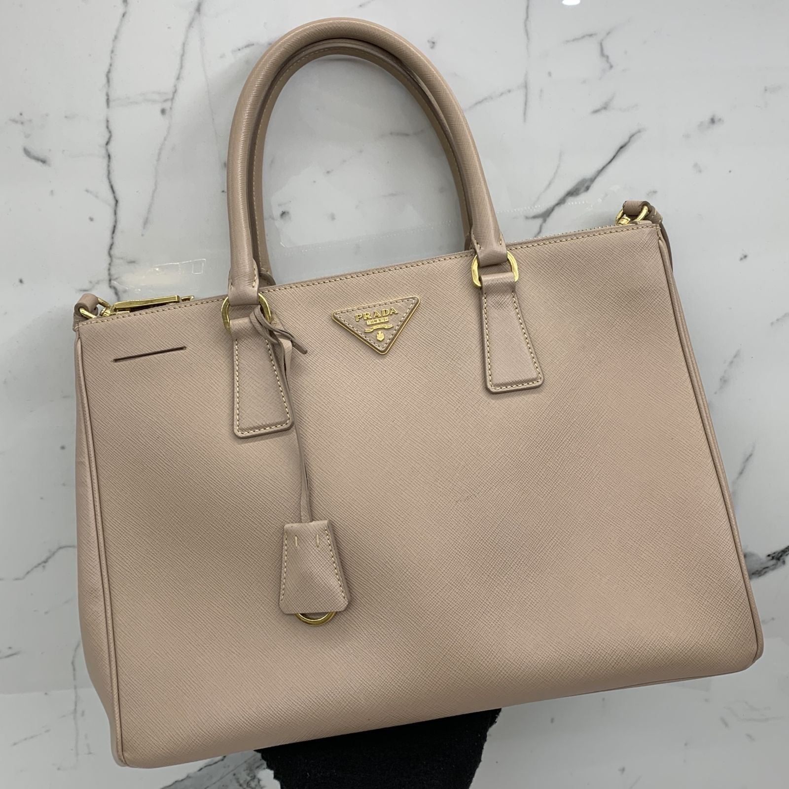 PRADA 1BA274 PINK SAFFIANO LARGE GALLERIA DOUBLE ZIP 2WAY SHOULDER