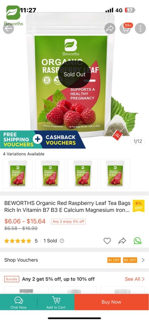 RASPBERRY LEAF TEA (Category: Beverages) located in Singapore. Submitted by shopwithandrea (Listing ID 1273189643, Image 1). Description: Bought for $15+, 42 tea bags in it, but drank about 5-8 tea bags of it or lesser alr. Definitely have more than 32 bags left. Self collect sembawang mart area Top up $5 for delivery around admiralty, Canberra, yishun area Helps prepare uterus for childbirth..