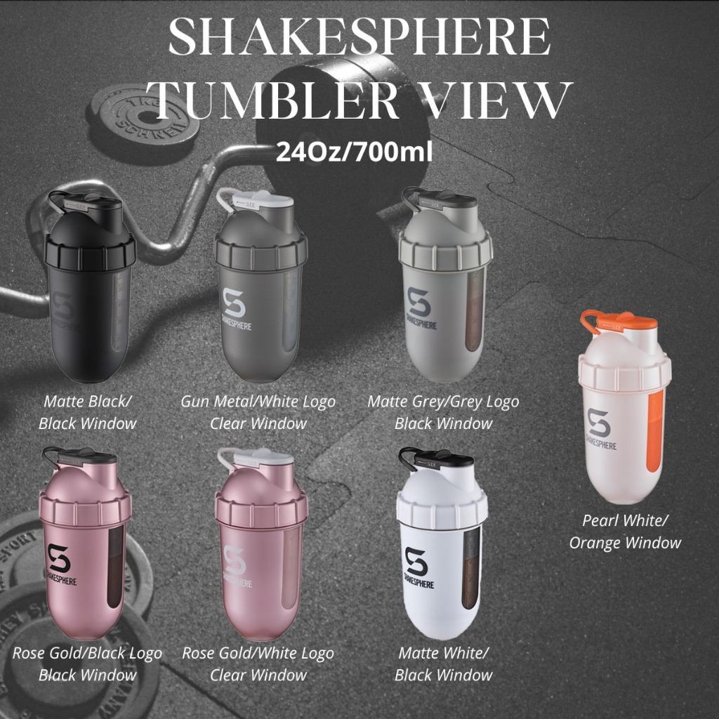 ShakeSphere Tumbler View: Protein Shaker Bottle Matte White - Black Window
