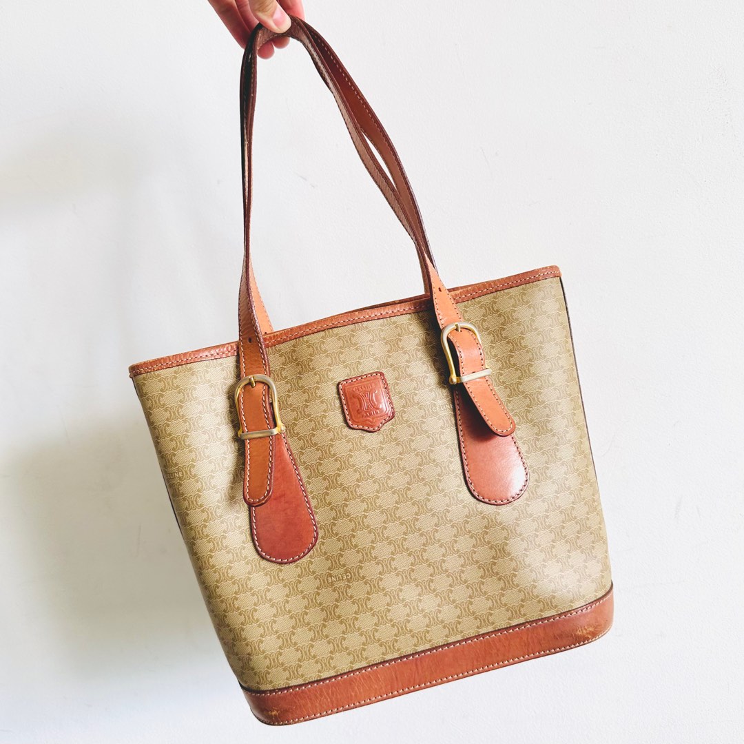 STEAL Celine Beige Triomphe Macadam Monogram Logo GHW Bucket