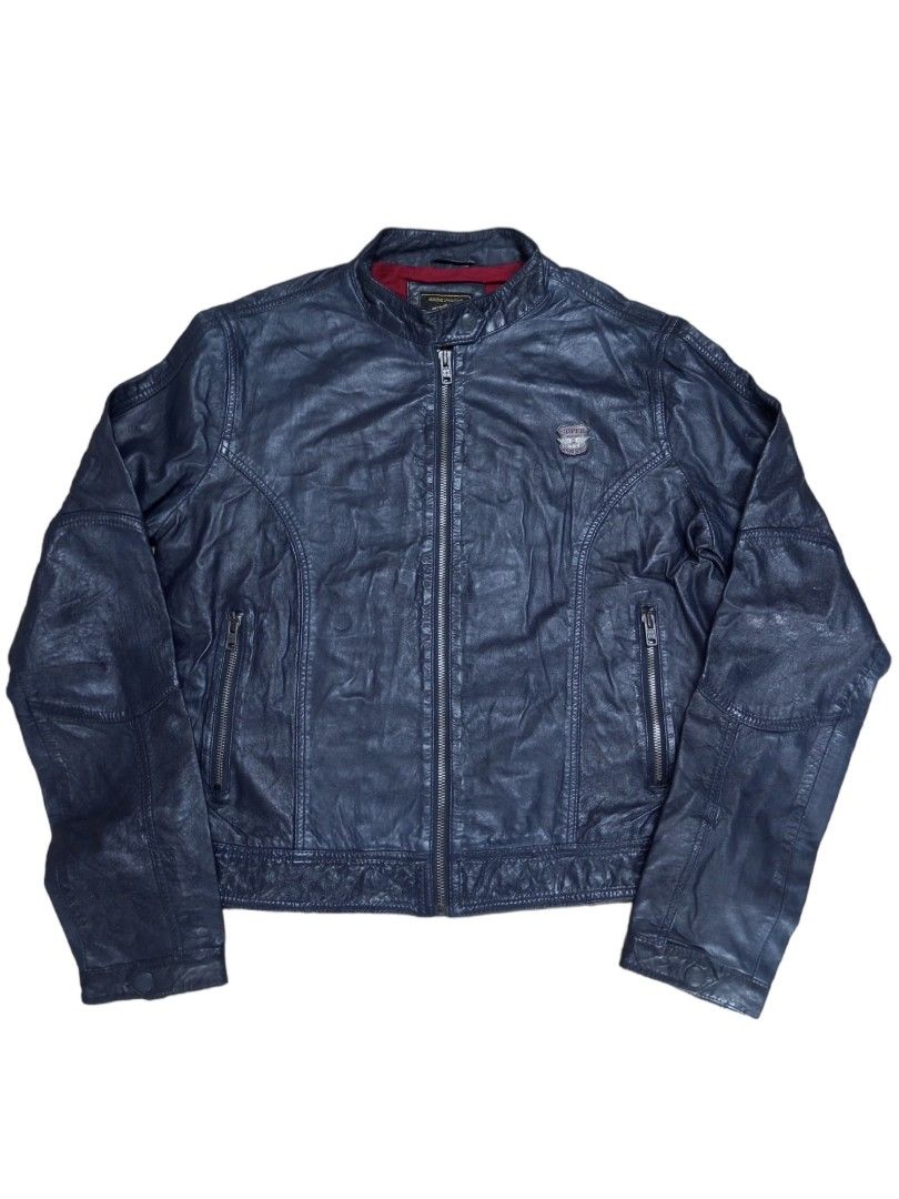SALE X FREESHIPPING SUPERDRY GENUINE LEATHER BIKER JACKET DARK
