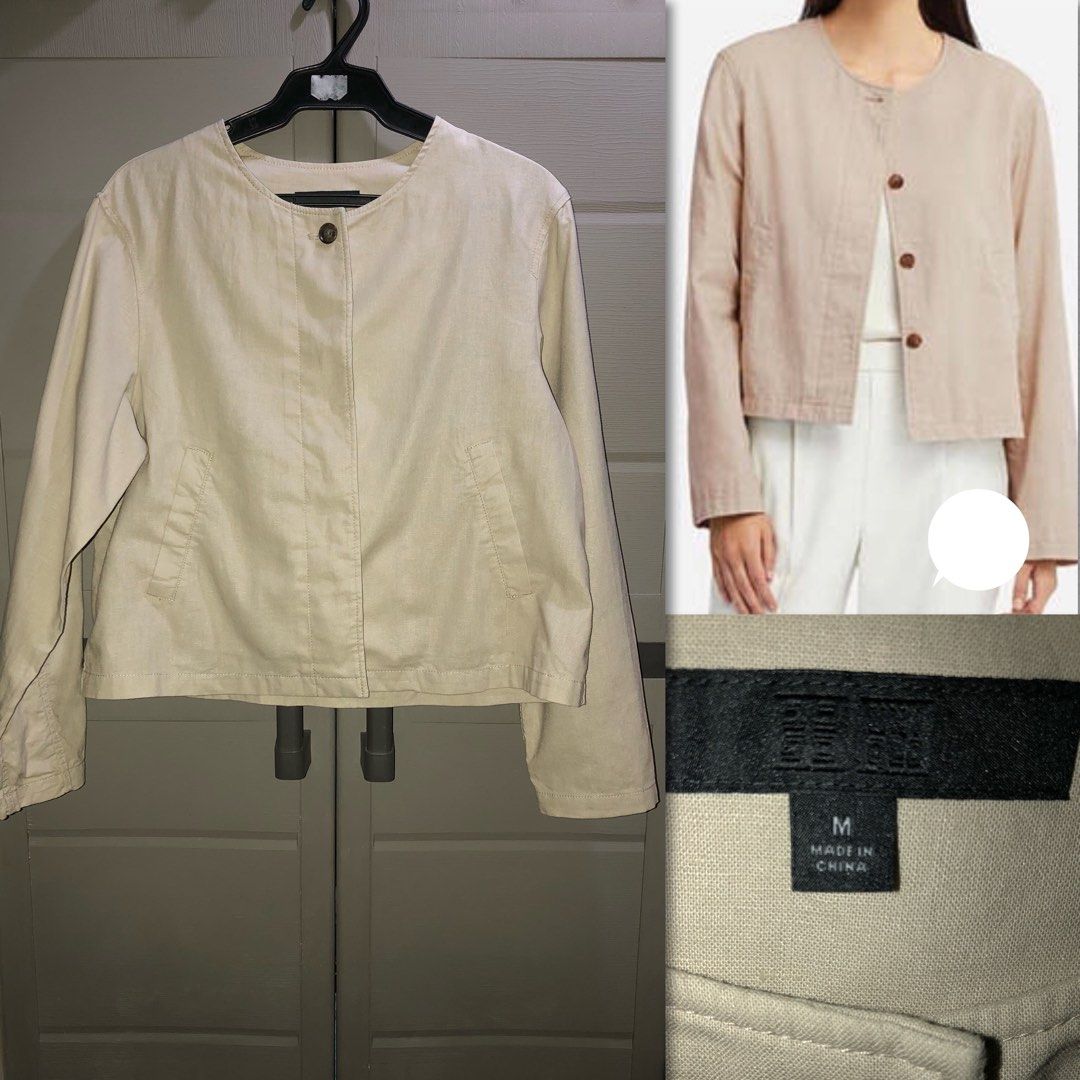Collarless sales linen jacket