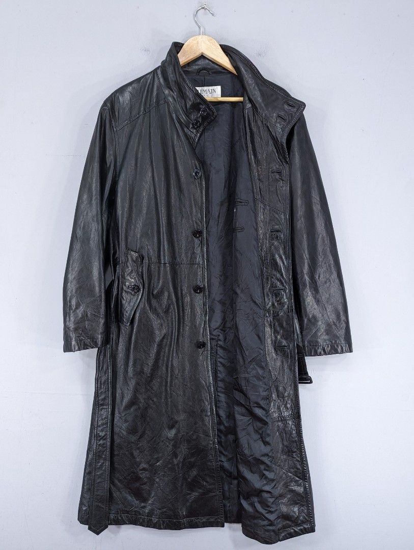 Vintage Balmain Paris leather long coat jacket