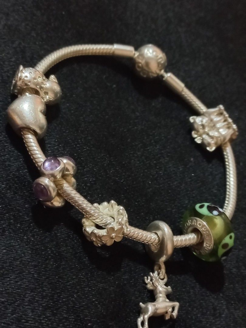 Vintage Pandora bracelet with dangling charms and murano