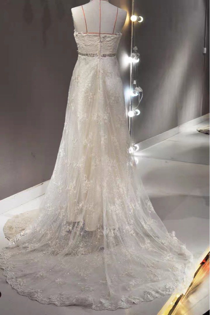 Champagne and white lace top wedding dress