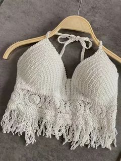 White crochet beachwear top and shorts swimwear set