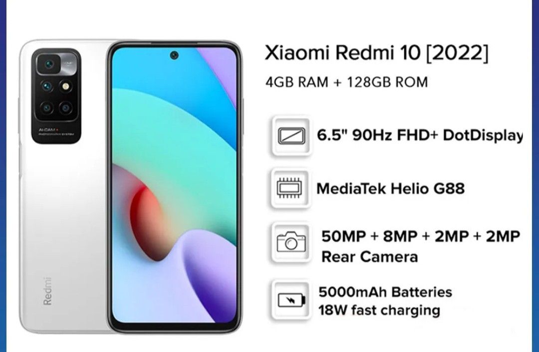Xiaomi Redmi 10 Smartphone,4GB RAM+64GB ROM, 6.5 FHD + DotDisplay