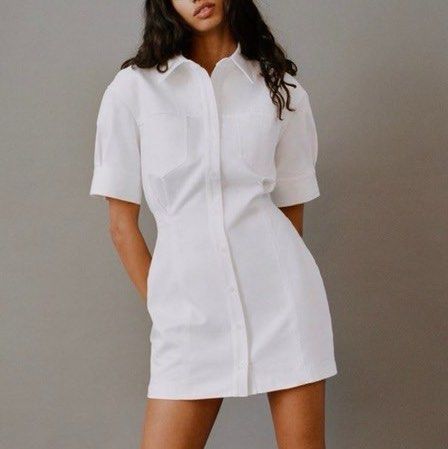 zara white denim shirt dress Zara Cream Denim Button Down Shirt Dress With Pockets Size Medium