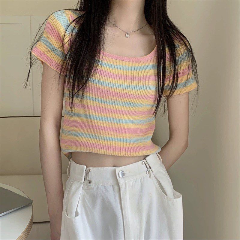 Rainbow knit crop top hotsell