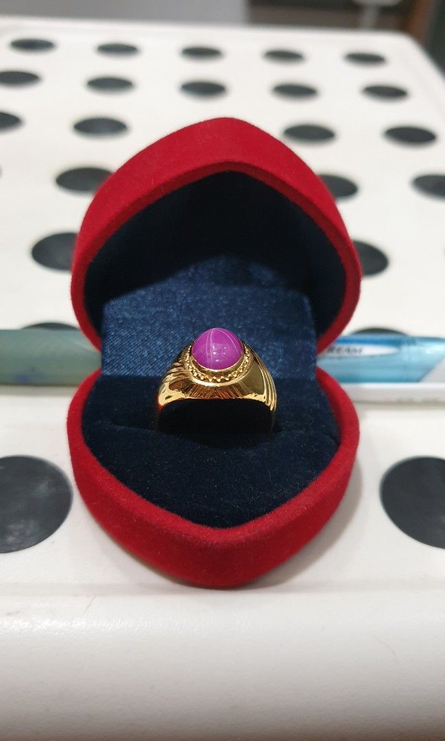 916 gold natural star sapphire ring 7.44g sz18 Women s Fashion