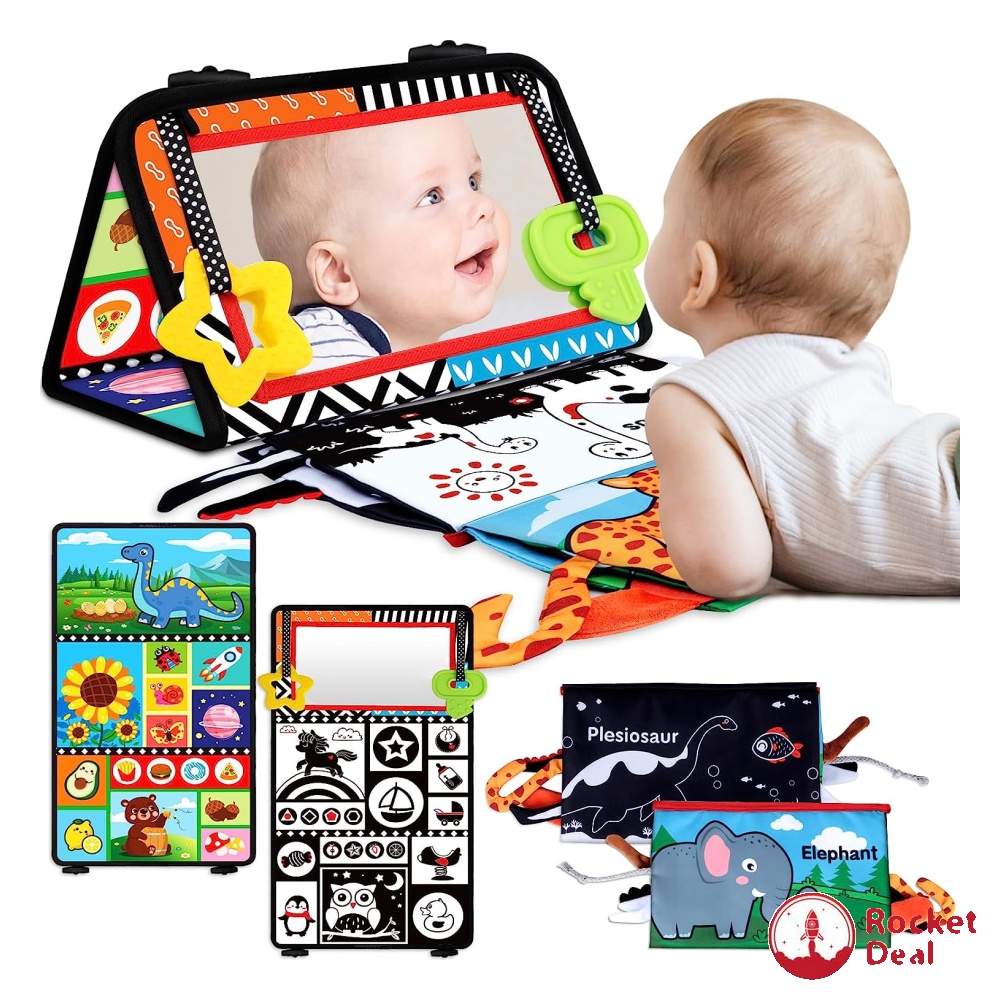 Aboosam Tummy Time Baby Mirror Toys 0 6 6 12 Months High Contrast