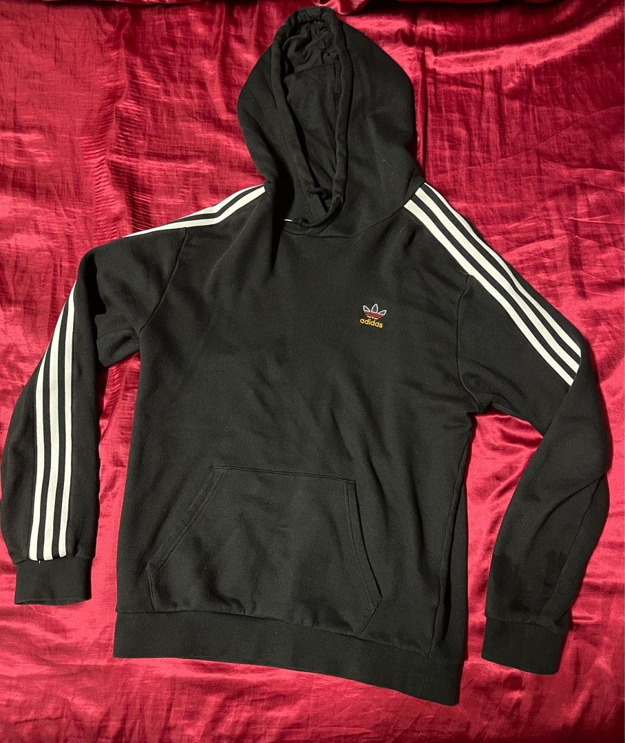 Black adidas hoodie with red stripes clearance