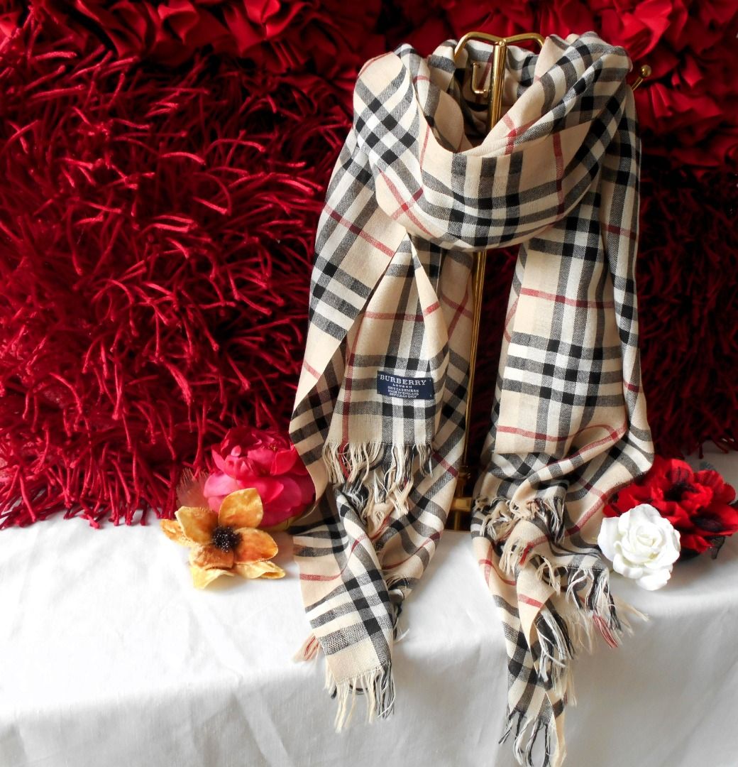 Authentic Burberry Unisex Lightweight Check Cashmere Fringed Scarf