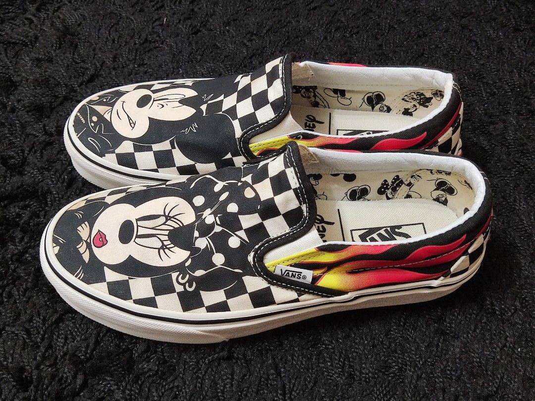 Authentic Vans X Disney Mickey Minnie Checkerboard Flames Slip