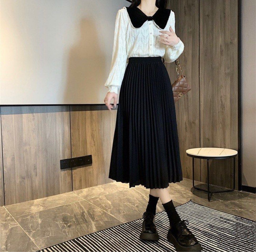 Black pleated midi skirt tall clearance