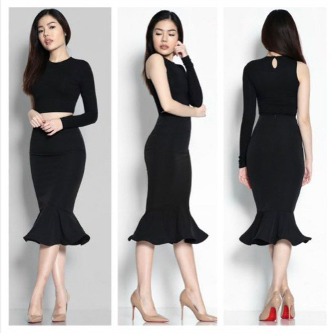 Knee length black mermaid skirt new arrivals
