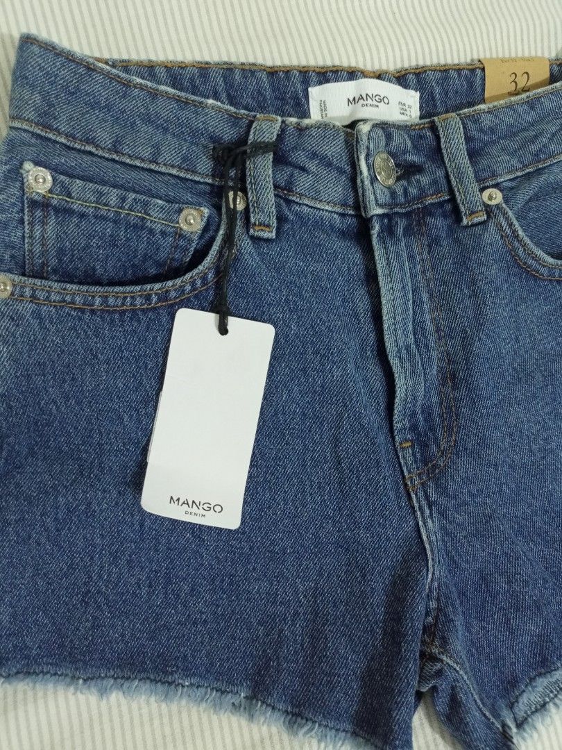 BNWT Mango MNG Iconics High Waisted Denim Shorts with Frayed Hems Women s Fashion Bottoms Shorts on Carousell