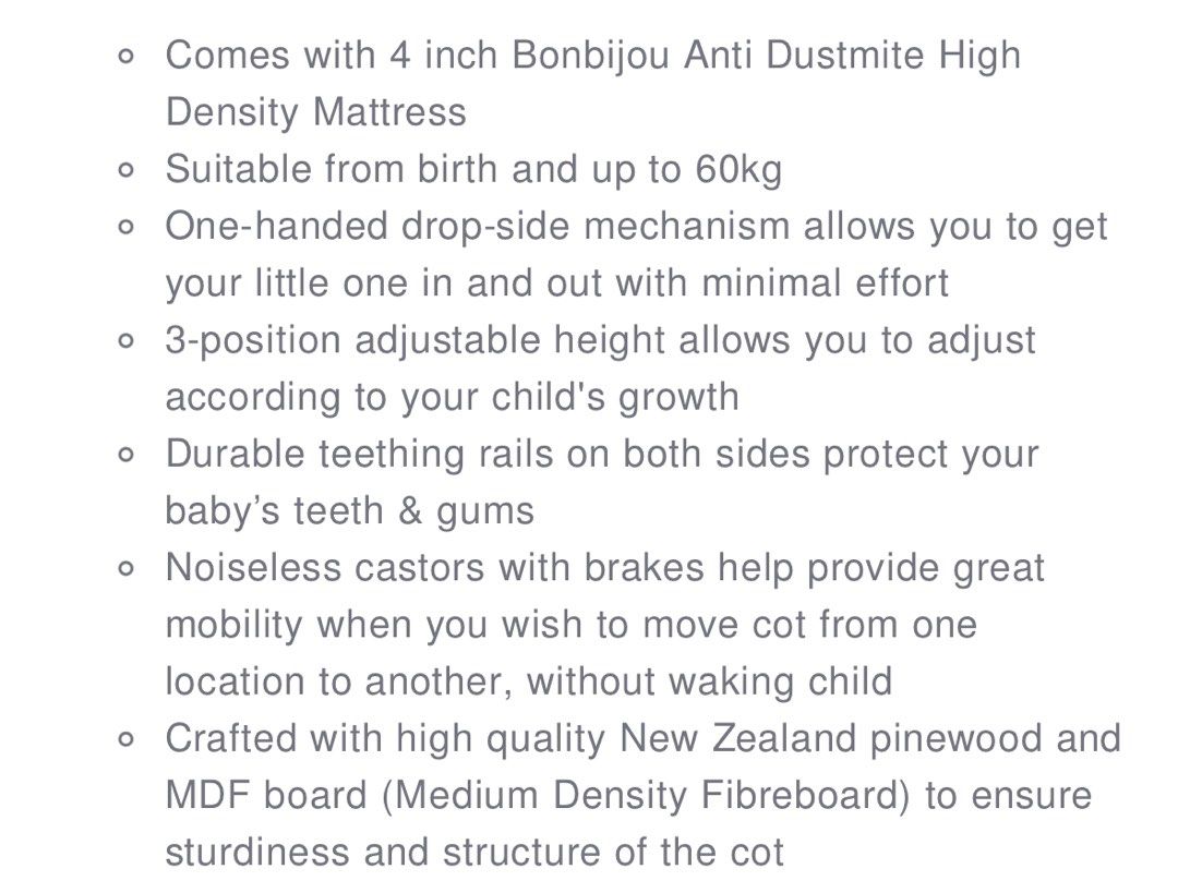 Bonbijou 5 in 1 baby cot bought at 449