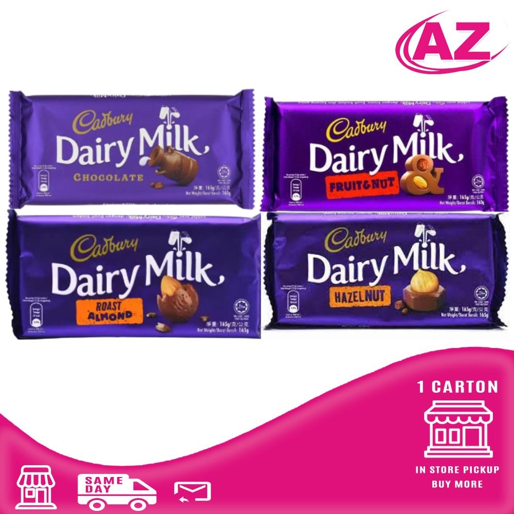 (Set of 4 Flavor )Cadbury Dairy Milk Chocolate 165g Cadbury Dairy Milk Hazelnut 165g Cadbury