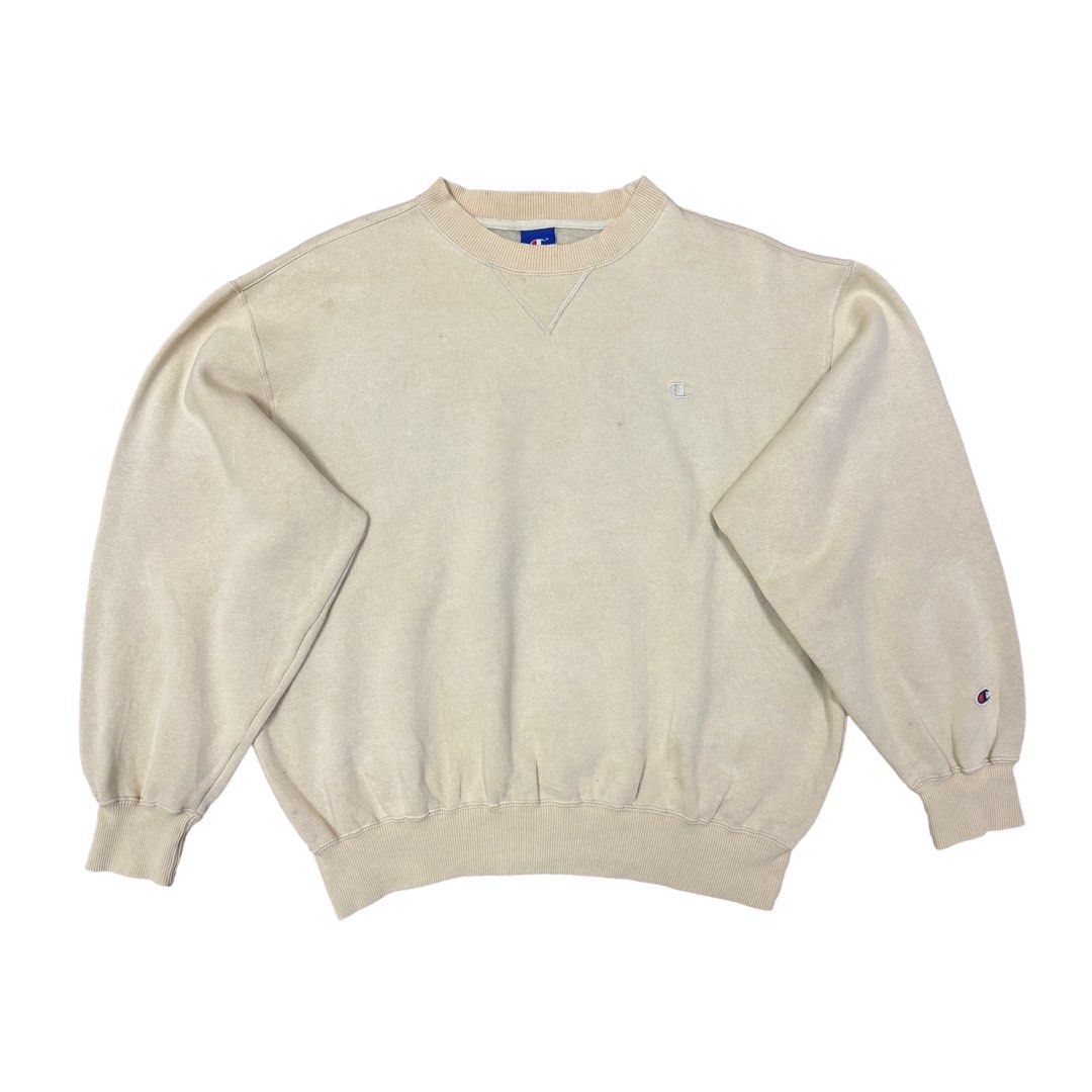 Champion Plain Cream Long Sleeve Crewneck Sweatshirt