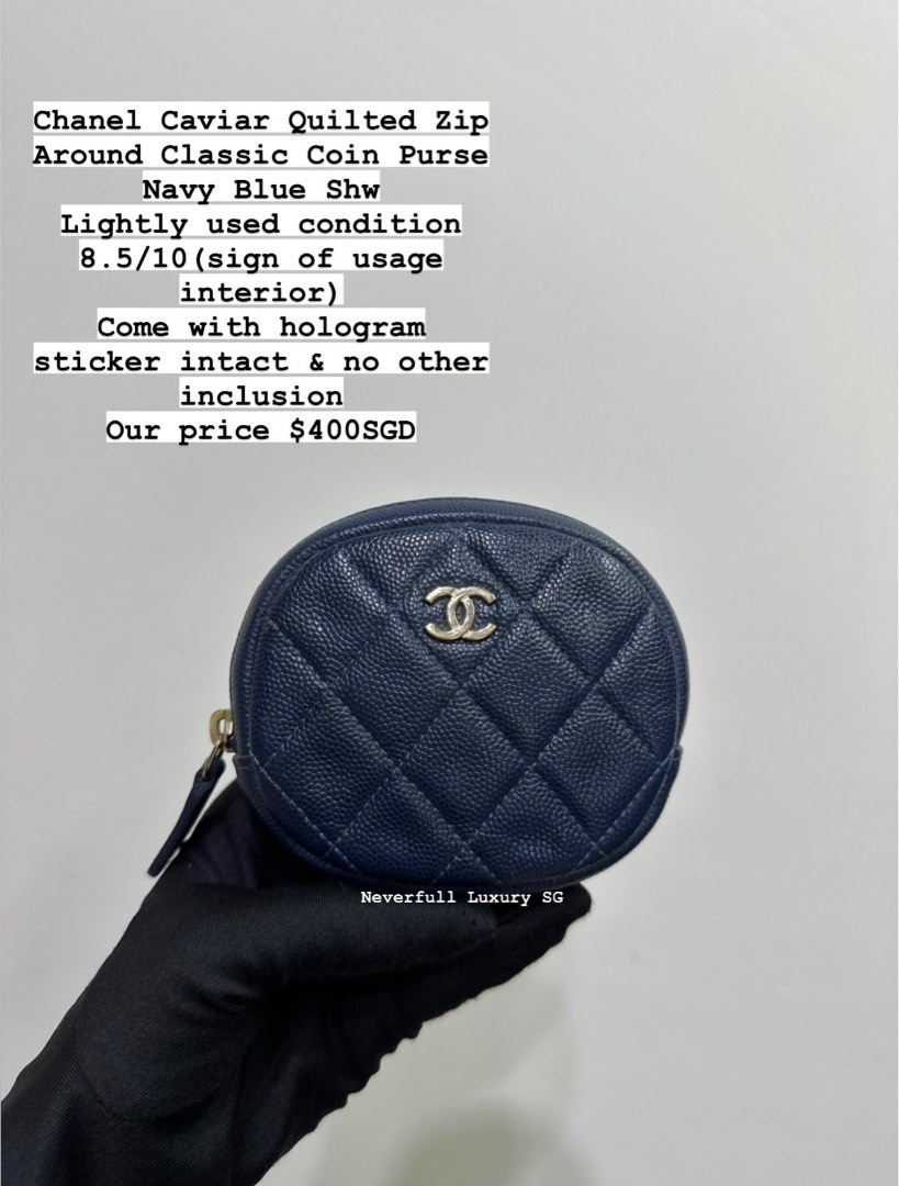 Chanel Round Coin Purse Navy Caviar Shw Luxury Bags Wallets on